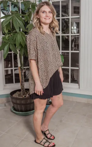 Taupe Leopard Blouse - Final Sale