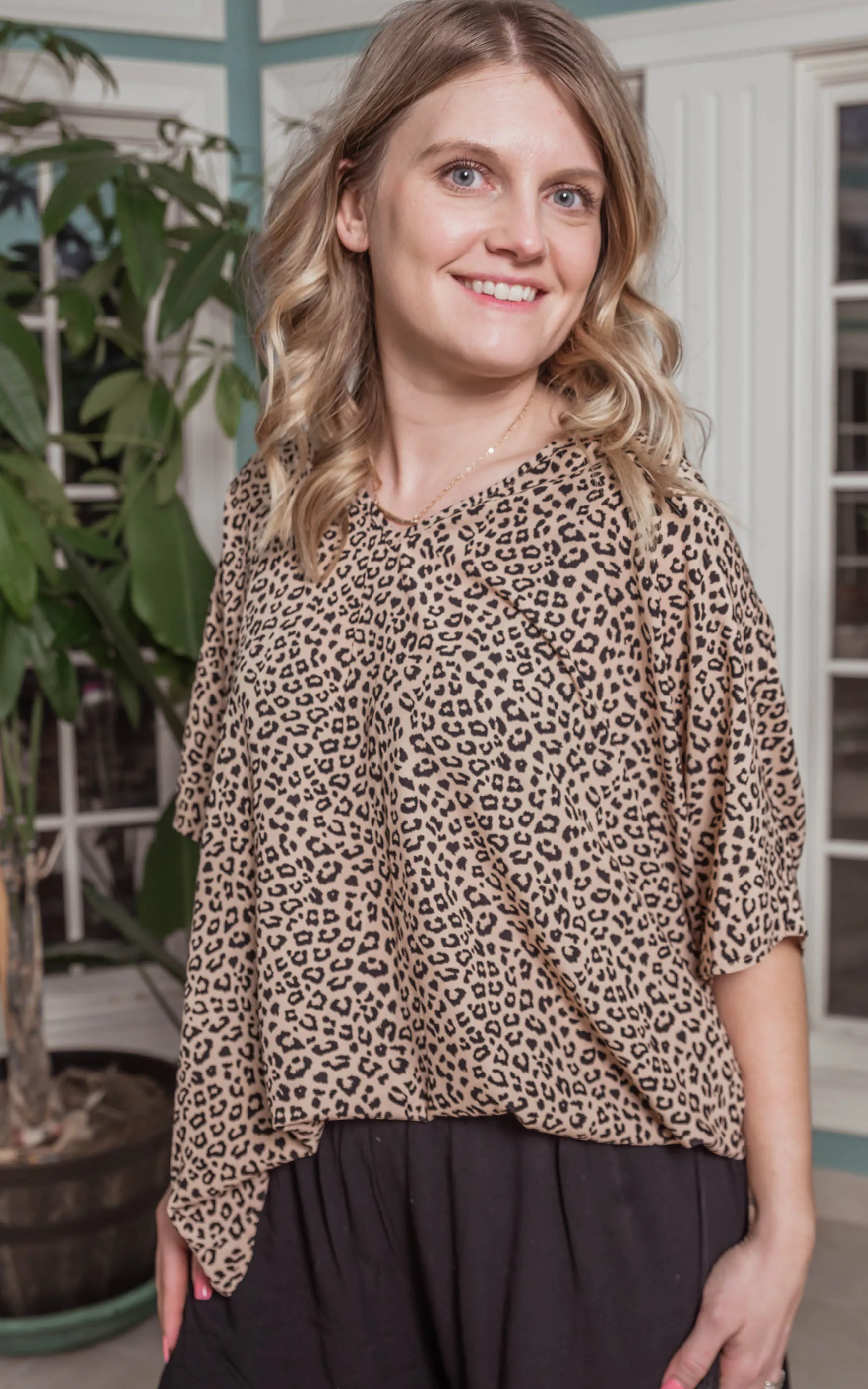 Taupe Leopard Blouse - Final Sale