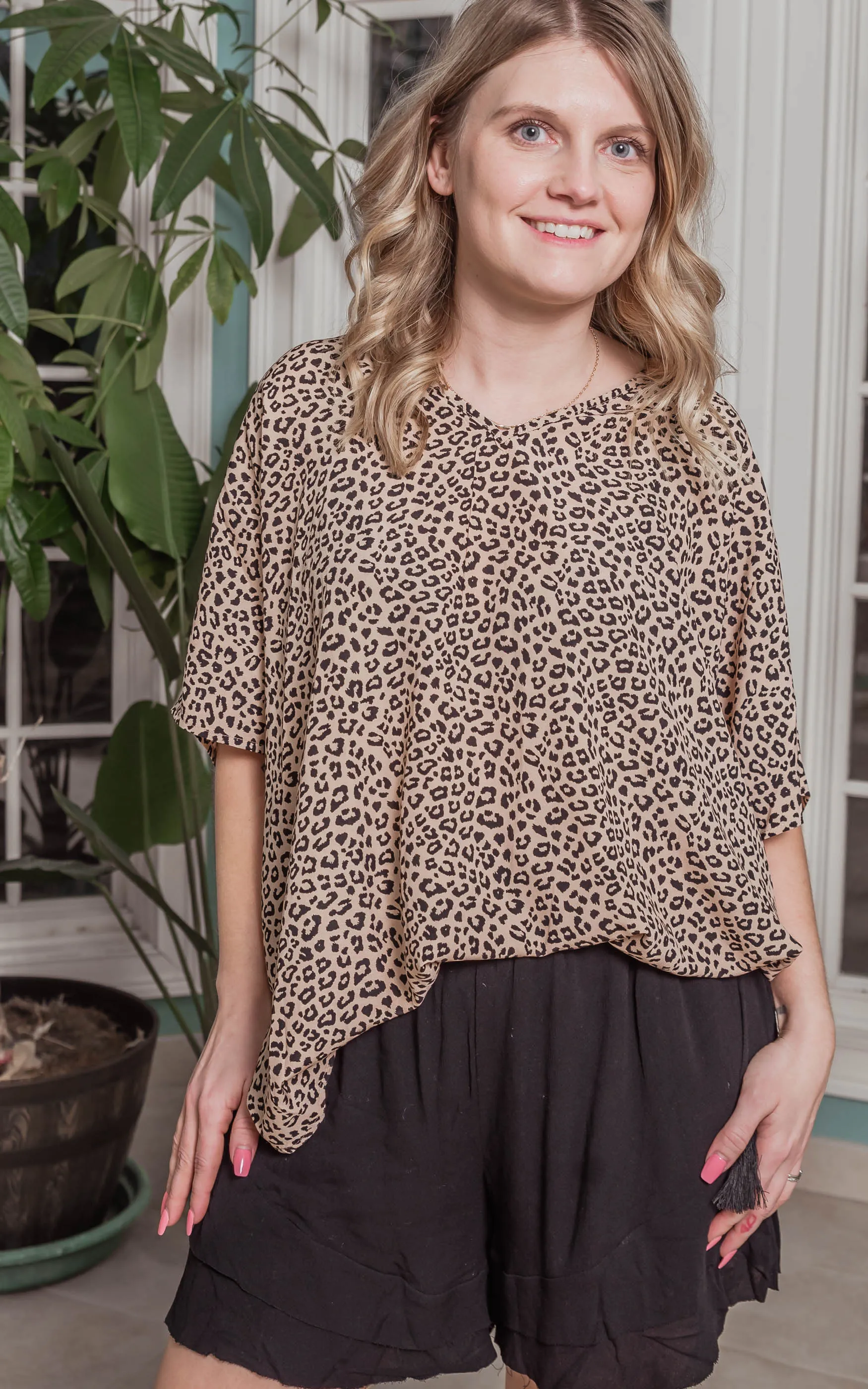 Taupe Leopard Blouse - Final Sale