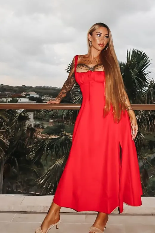 Taylor Bodycon Day Midi Dress - Coral Red