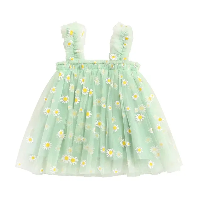Toddler Dress Kids Girls Party Summer Sleeveless Daisy Floral Tutu Dress Layered Princess Birthday Dresses