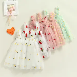 Toddler Dress Kids Girls Party Summer Sleeveless Daisy Floral Tutu Dress Layered Princess Birthday Dresses