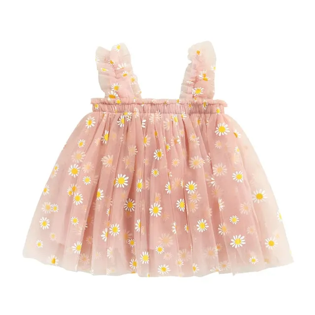 Toddler Dress Kids Girls Party Summer Sleeveless Daisy Floral Tutu Dress Layered Princess Birthday Dresses