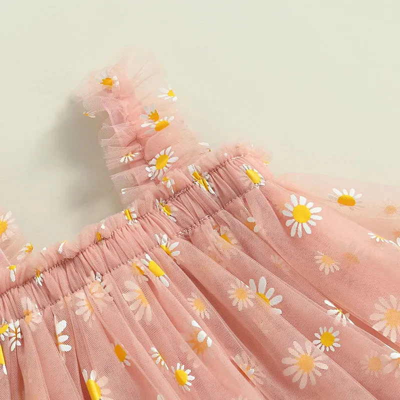 Toddler Dress Kids Girls Party Summer Sleeveless Daisy Floral Tutu Dress Layered Princess Birthday Dresses