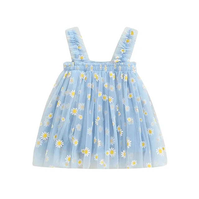 Toddler Dress Kids Girls Party Summer Sleeveless Daisy Floral Tutu Dress Layered Princess Birthday Dresses