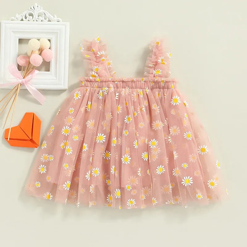 Toddler Dress Kids Girls Party Summer Sleeveless Daisy Floral Tutu Dress Layered Princess Birthday Dresses