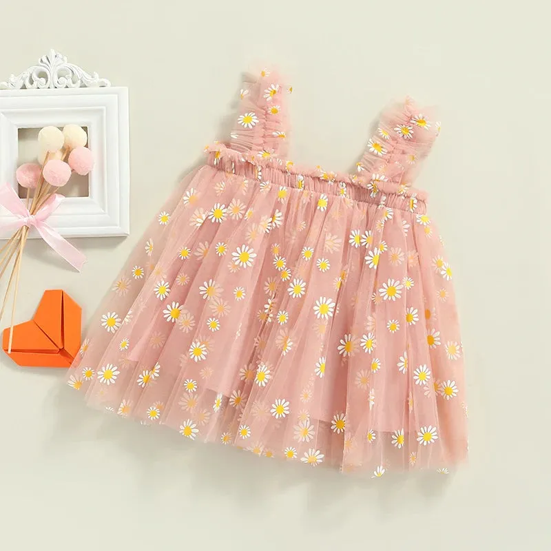 Toddler Dress Kids Girls Party Summer Sleeveless Daisy Floral Tutu Dress Layered Princess Birthday Dresses