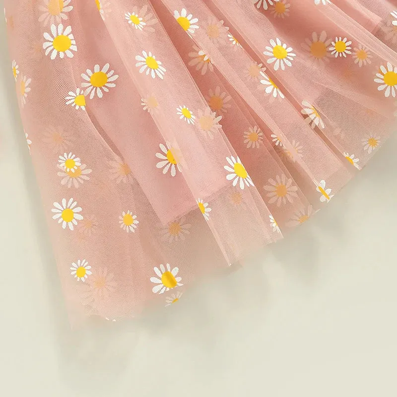 Toddler Dress Kids Girls Party Summer Sleeveless Daisy Floral Tutu Dress Layered Princess Birthday Dresses