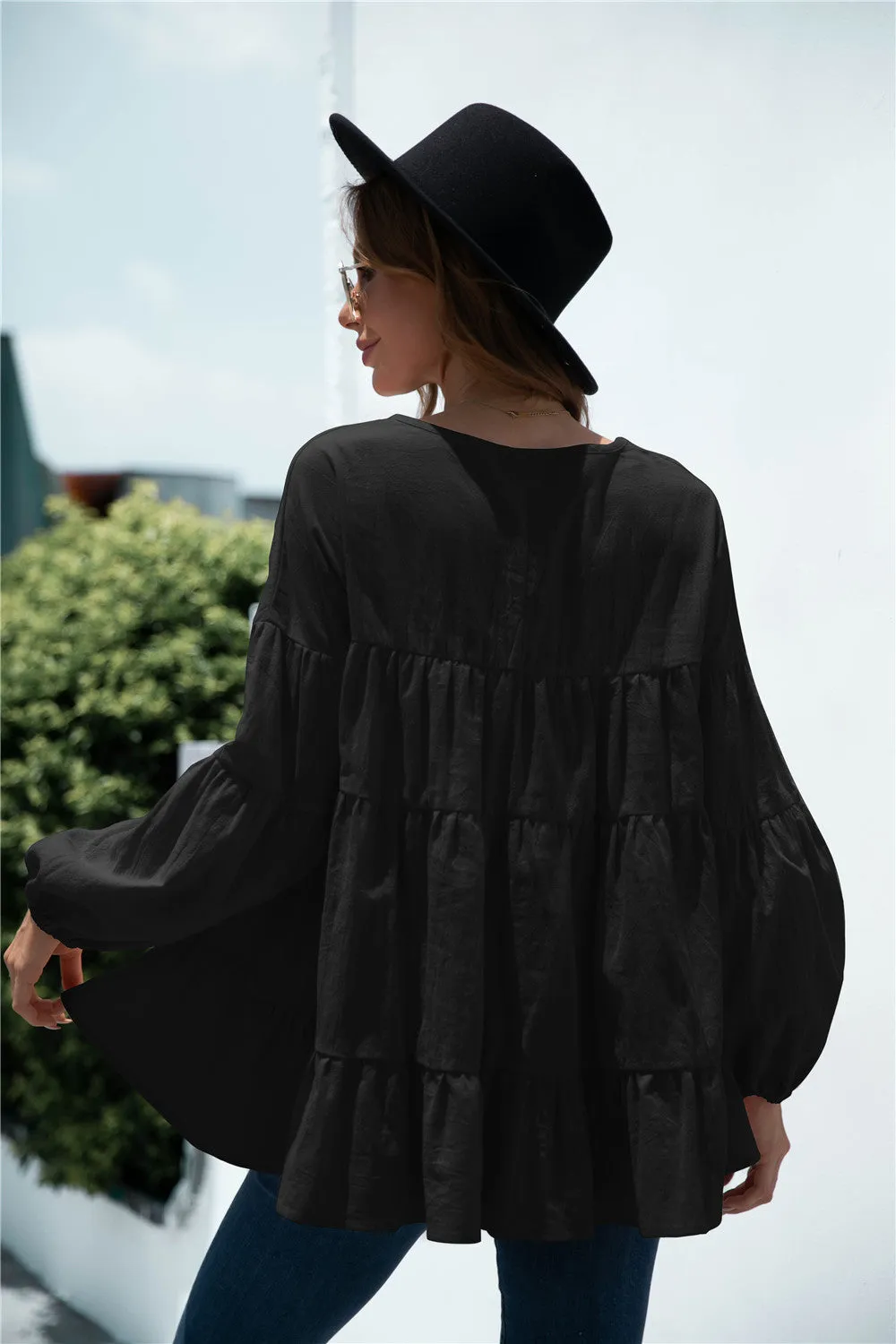 V-Neck Transitional Gathered Blouse