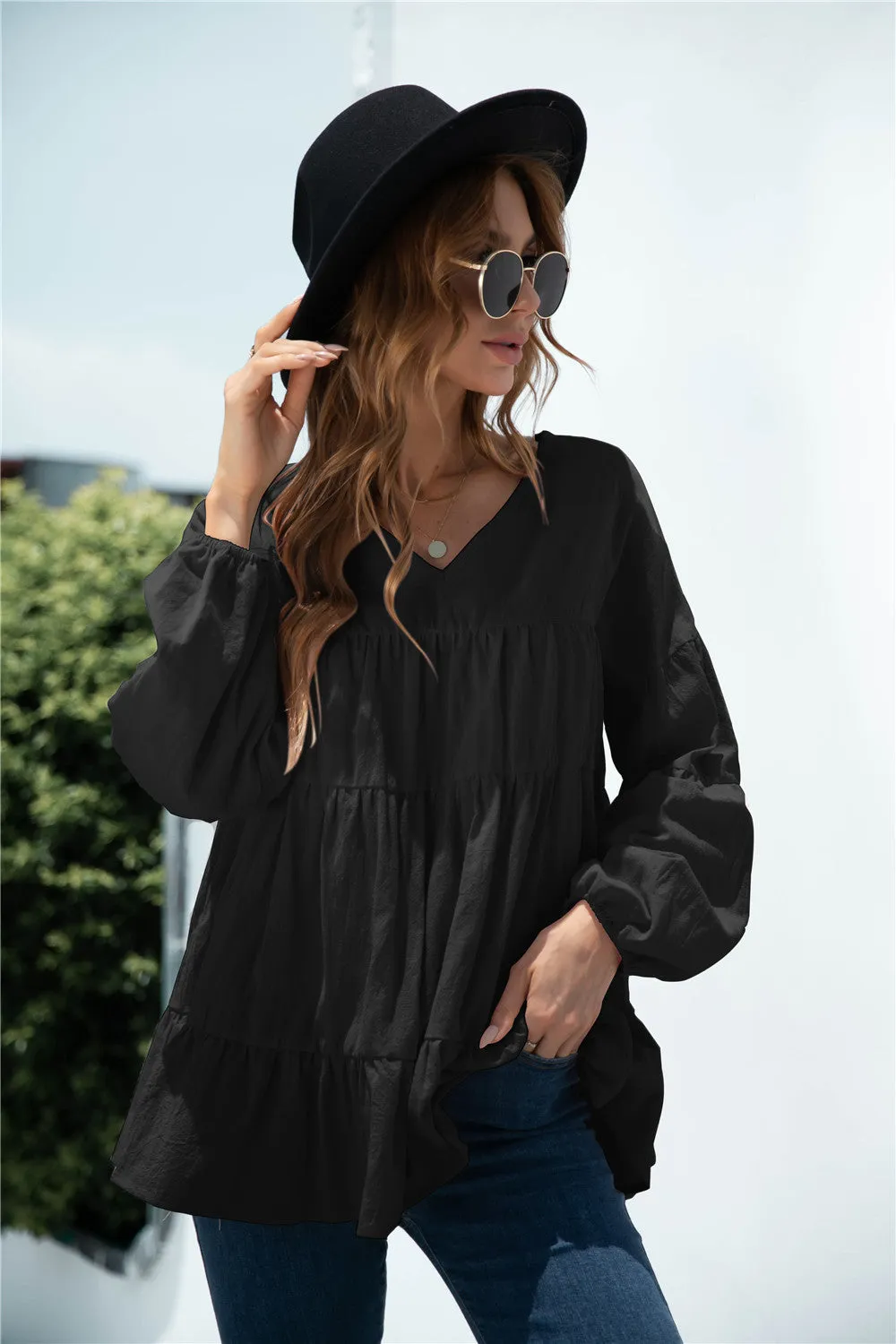V-Neck Transitional Gathered Blouse
