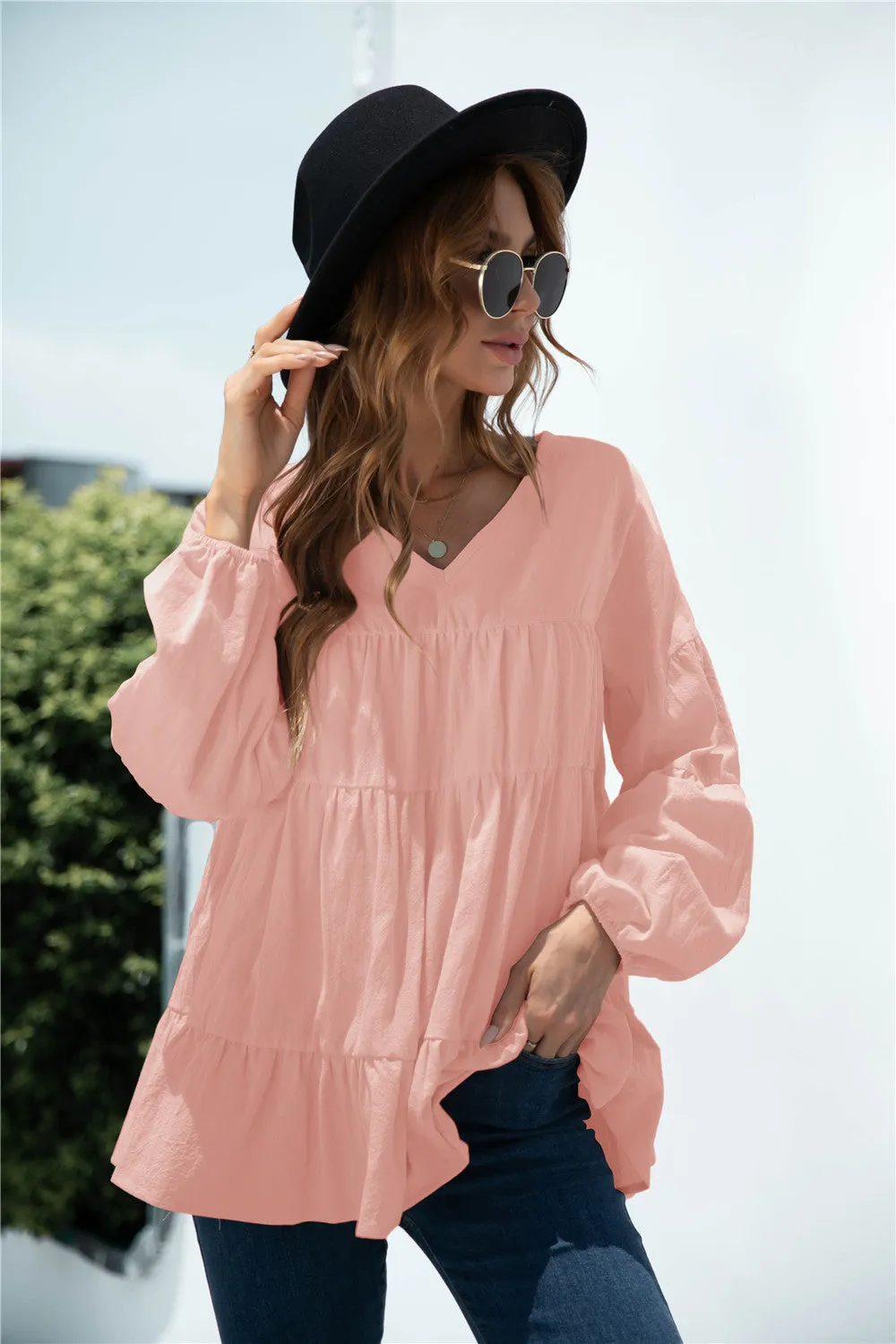 V-Neck Transitional Gathered Blouse