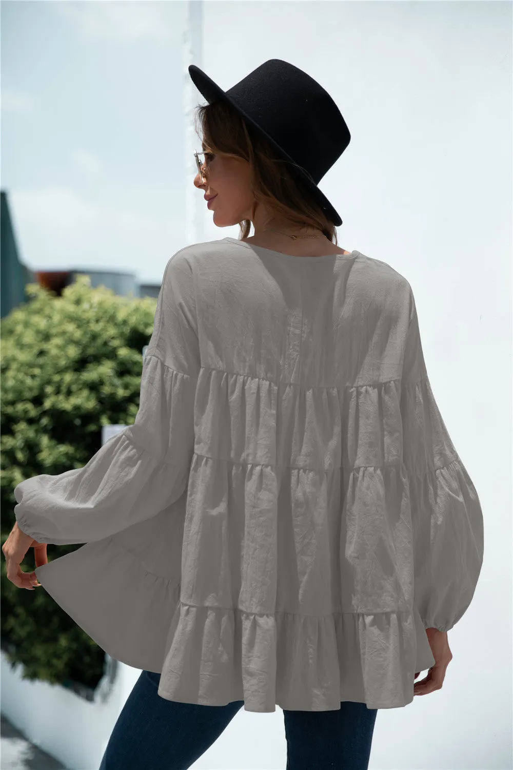 V-Neck Transitional Gathered Blouse