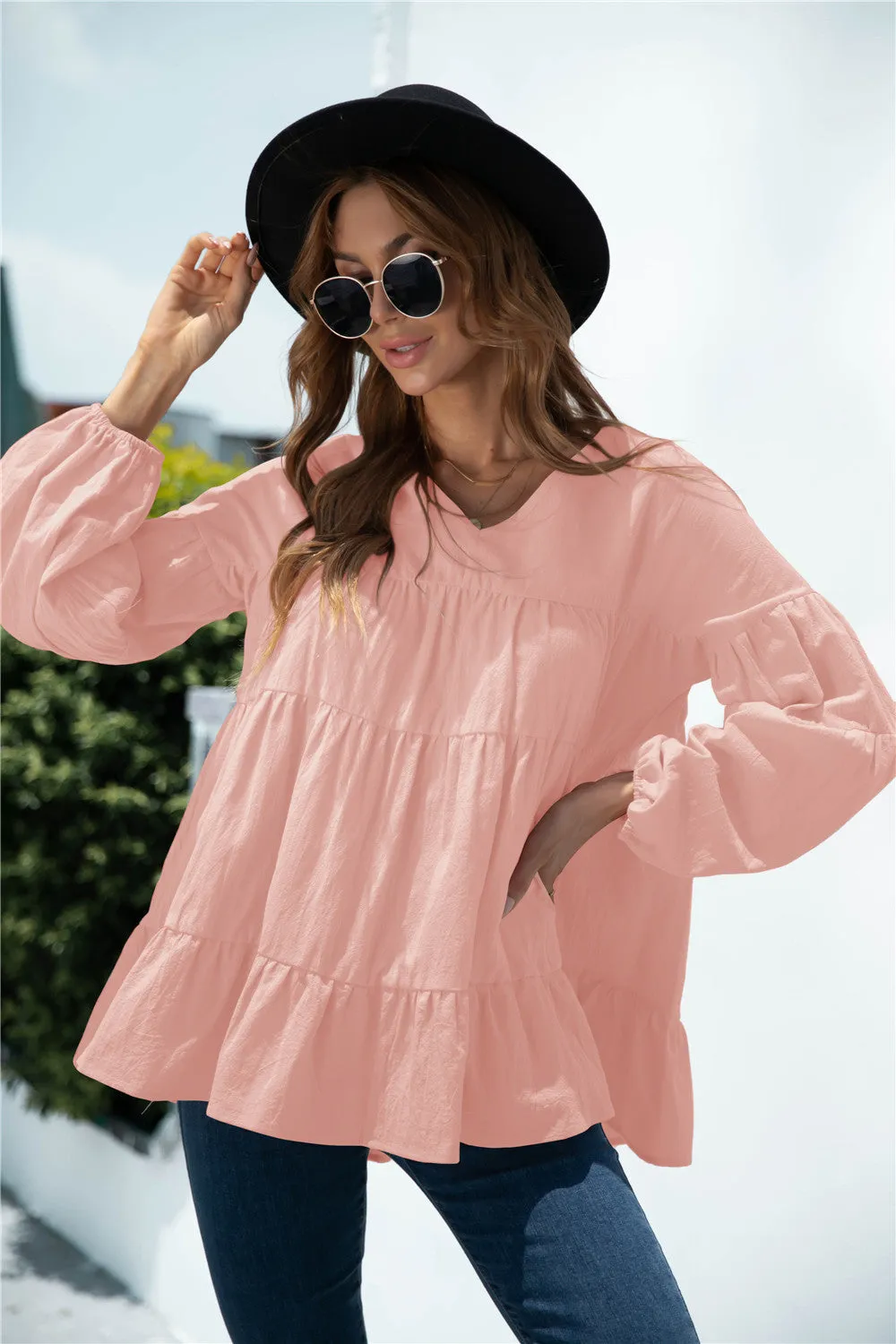 V-Neck Transitional Gathered Blouse