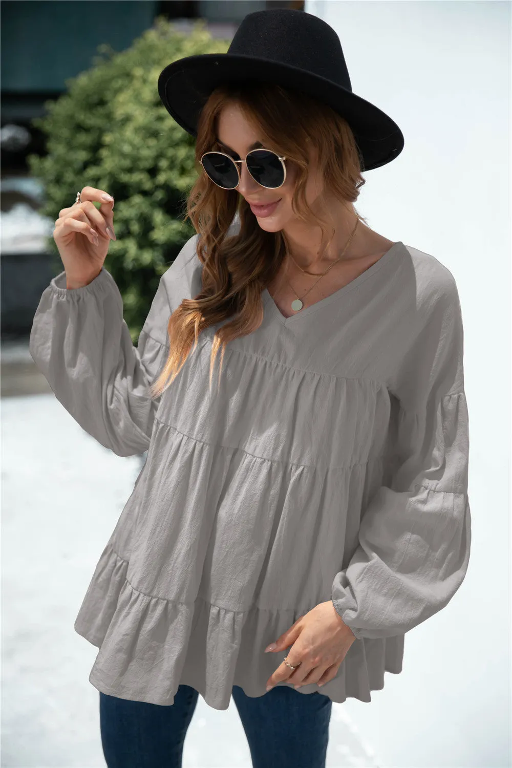 V-Neck Transitional Gathered Blouse