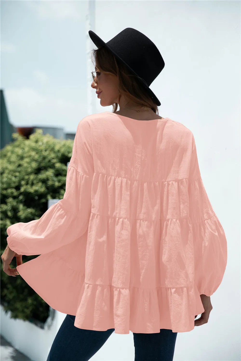 V-Neck Transitional Gathered Blouse