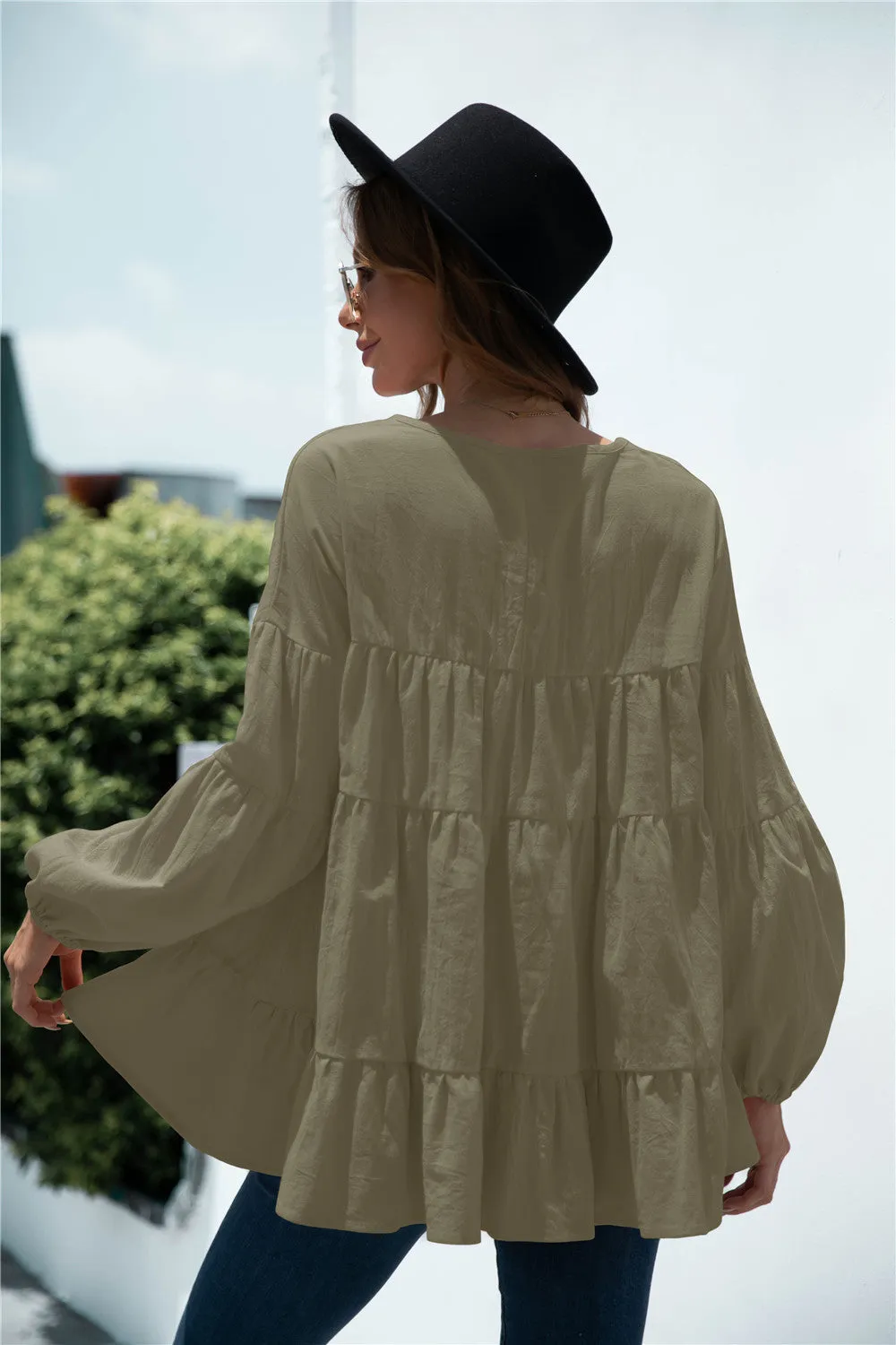 V-Neck Transitional Gathered Blouse