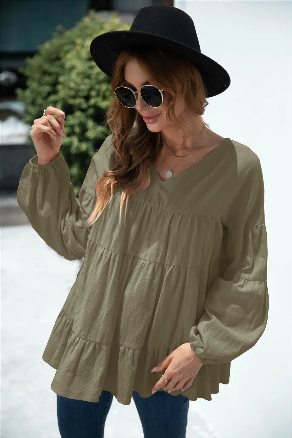 V-Neck Transitional Gathered Blouse
