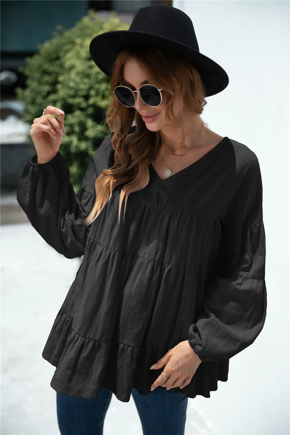 V-Neck Transitional Gathered Blouse