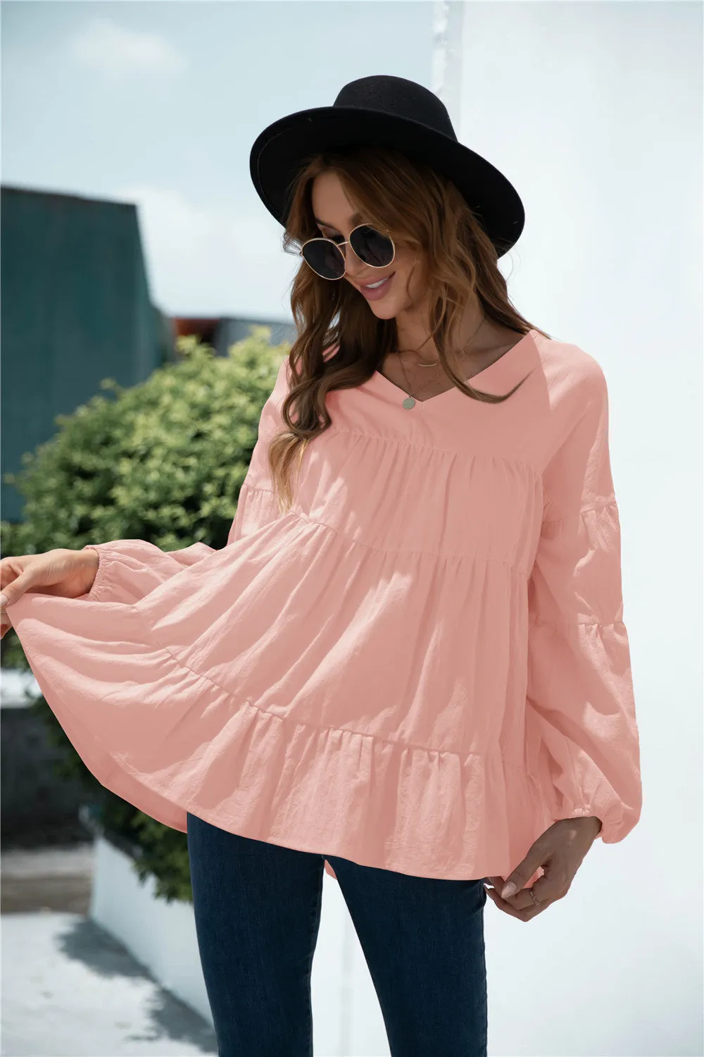 V-Neck Transitional Gathered Blouse