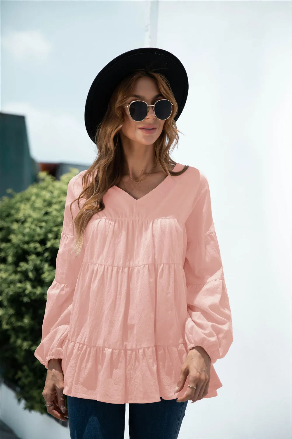V-Neck Transitional Gathered Blouse