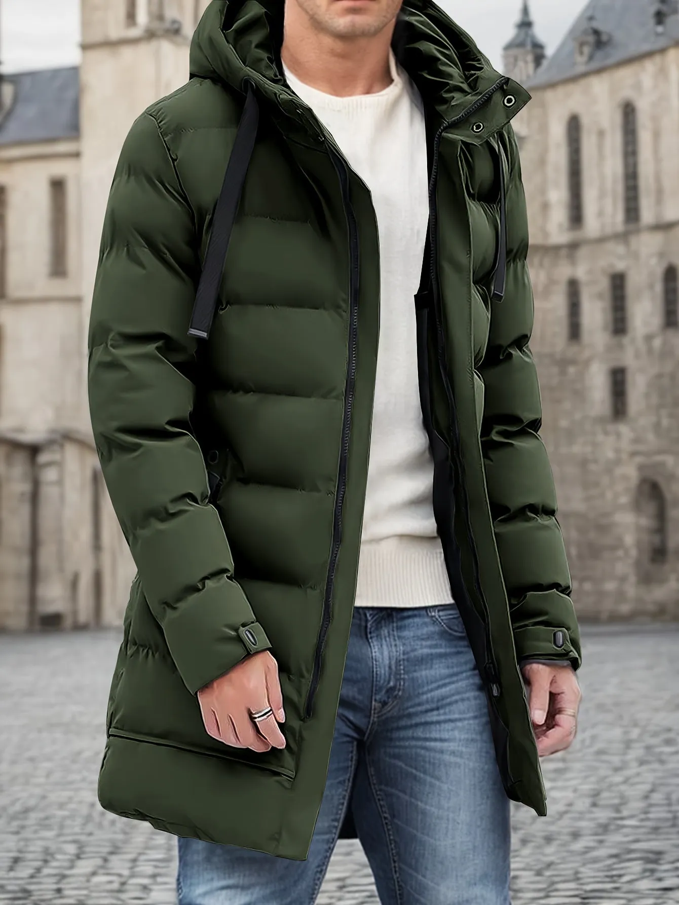Warm Long Padded Hooded Puffer Winter Jacket for Men | Perfect for Outdoor Activities