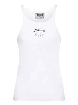 White Ribbed Logo Tank Top