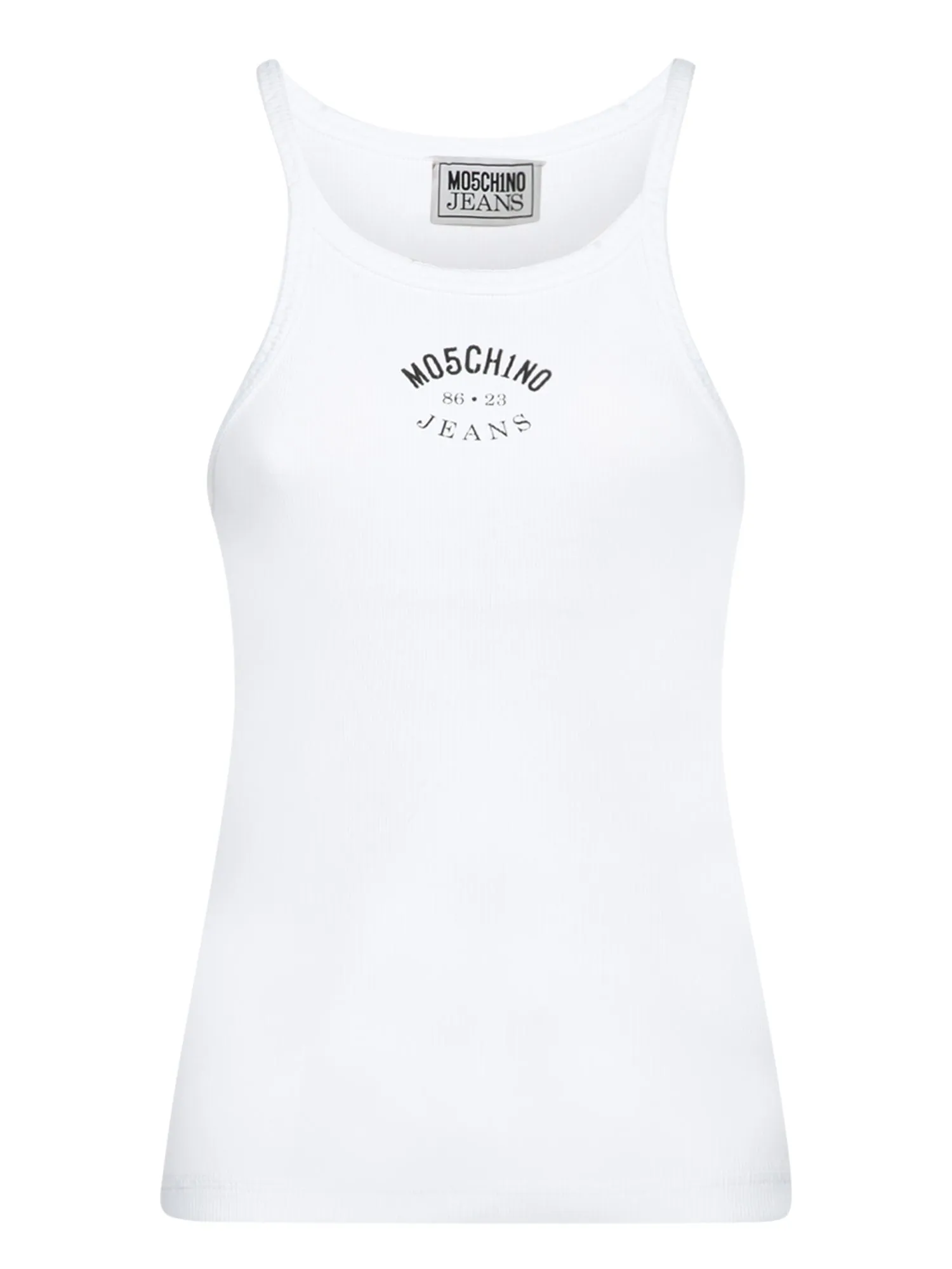 White Ribbed Logo Tank Top