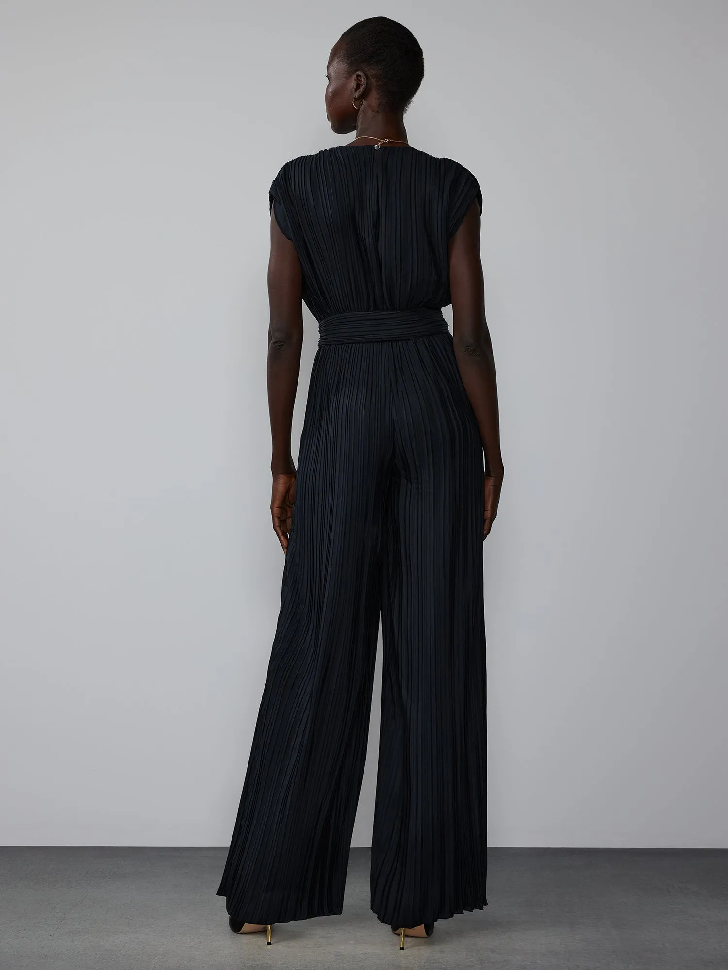 Wide Leg Plisse Wrap Jumpsuit
