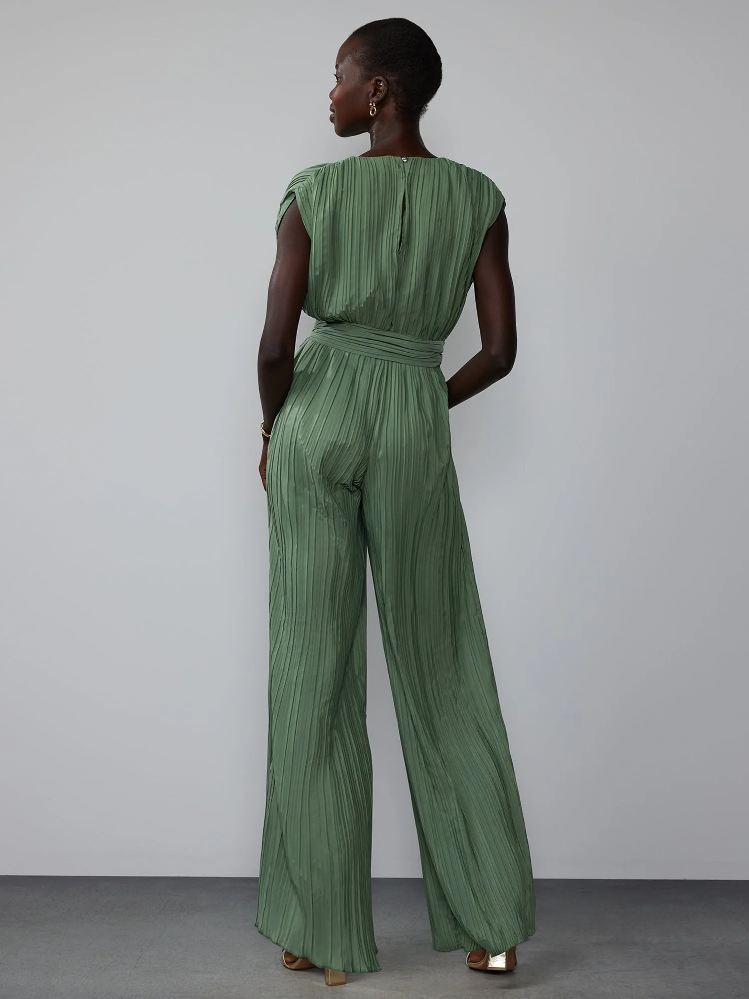 Wide Leg Plisse Wrap Jumpsuit
