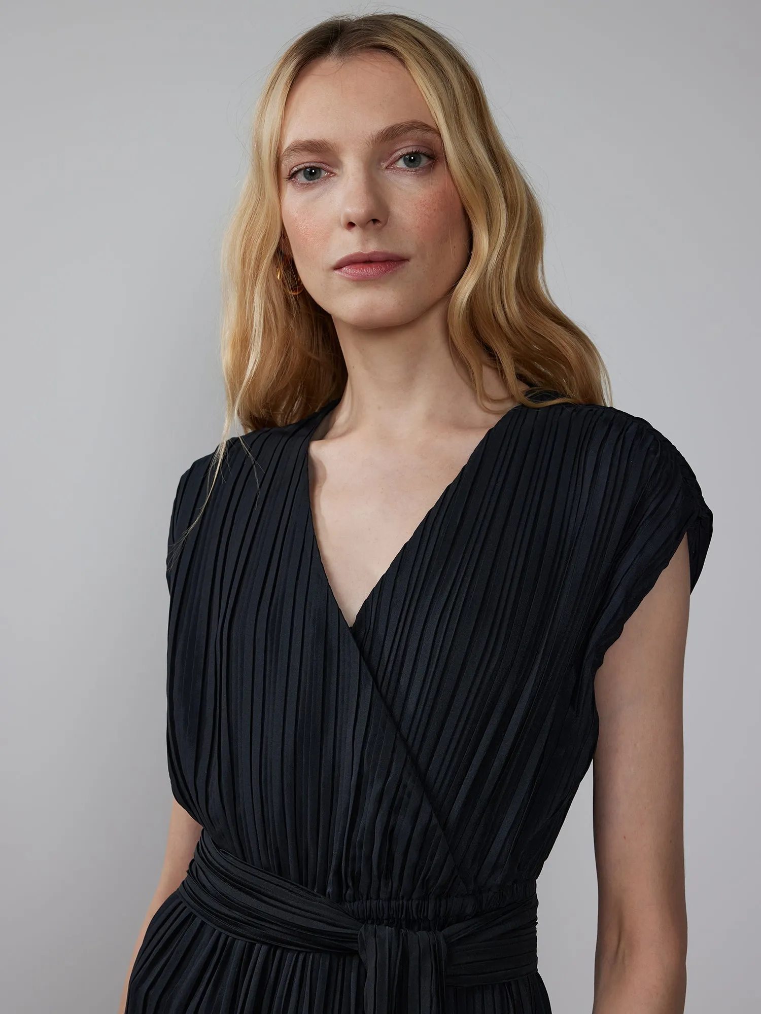 Wide Leg Plisse Wrap Jumpsuit