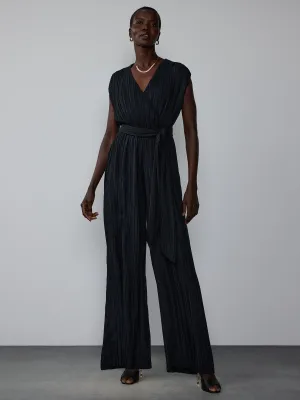 Wide Leg Plisse Wrap Jumpsuit