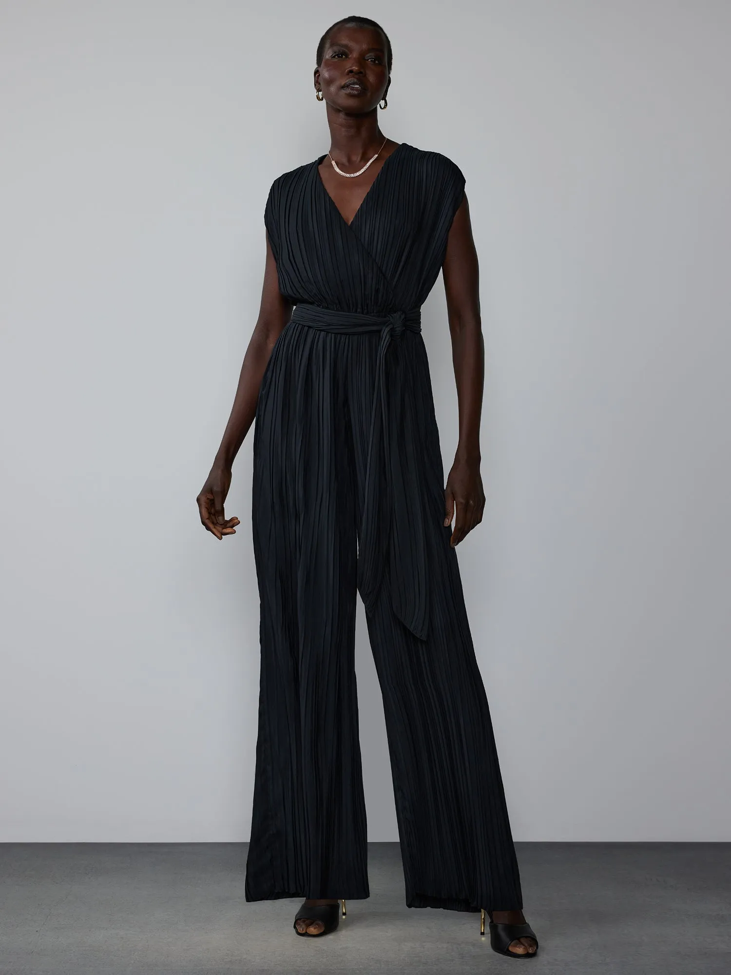 Wide Leg Plisse Wrap Jumpsuit