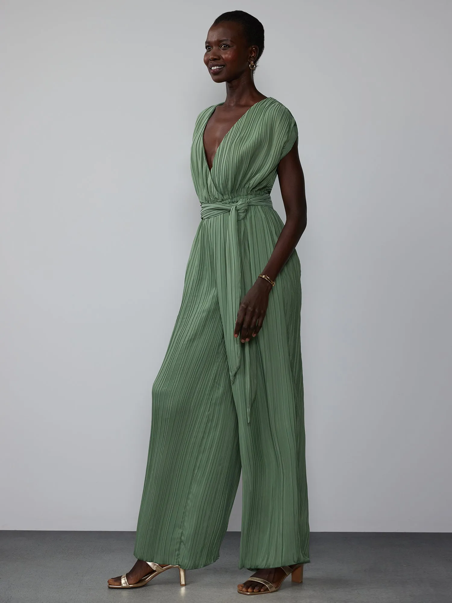 Wide Leg Plisse Wrap Jumpsuit