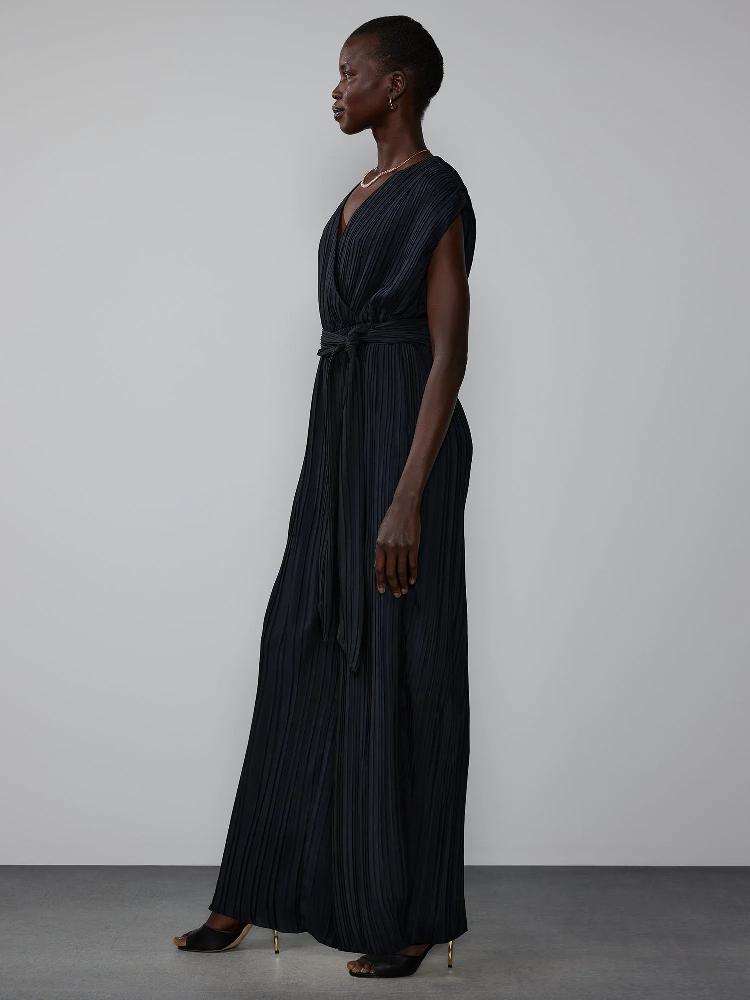 Wide Leg Plisse Wrap Jumpsuit