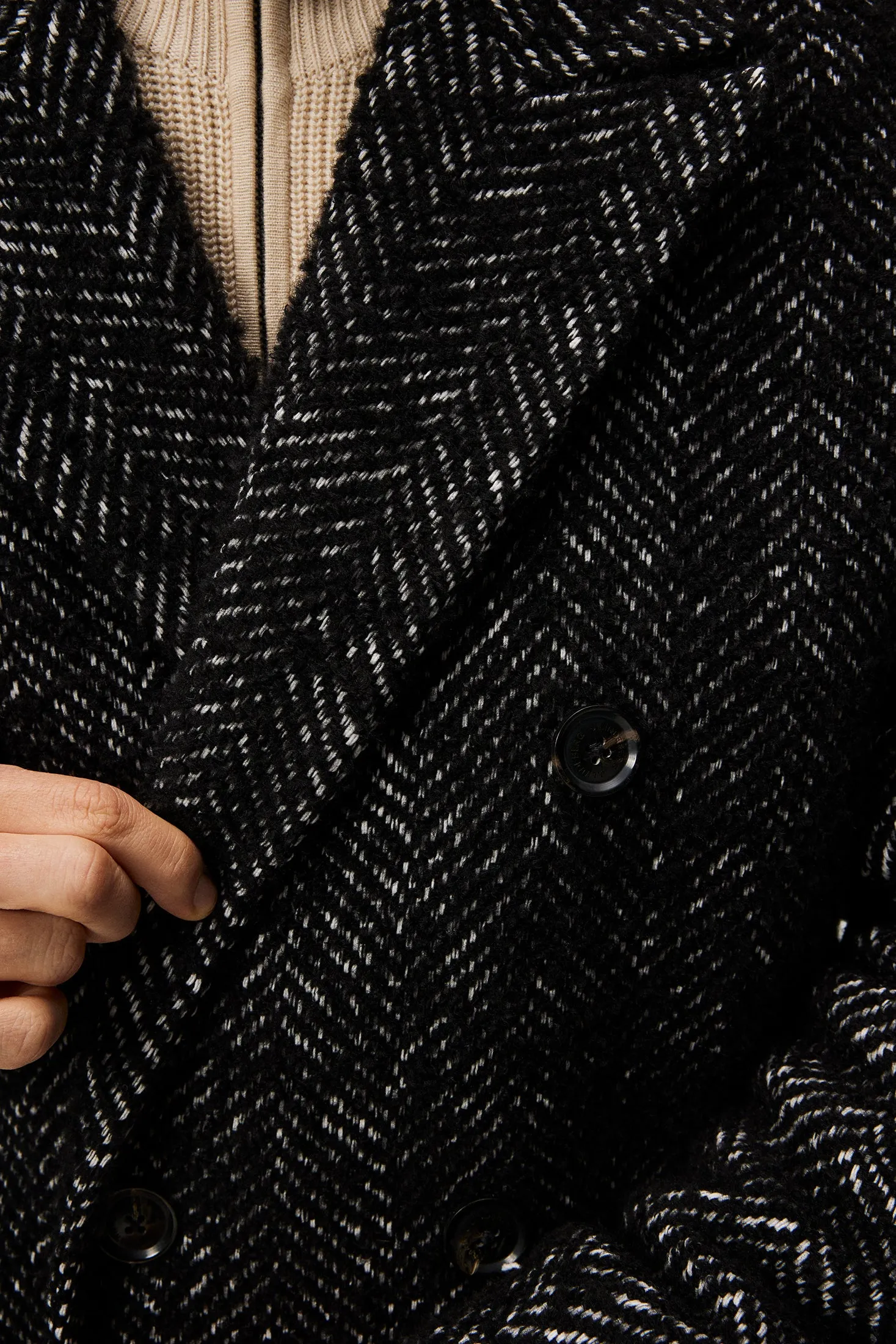 Willy Herringbone Coat / Black Melange