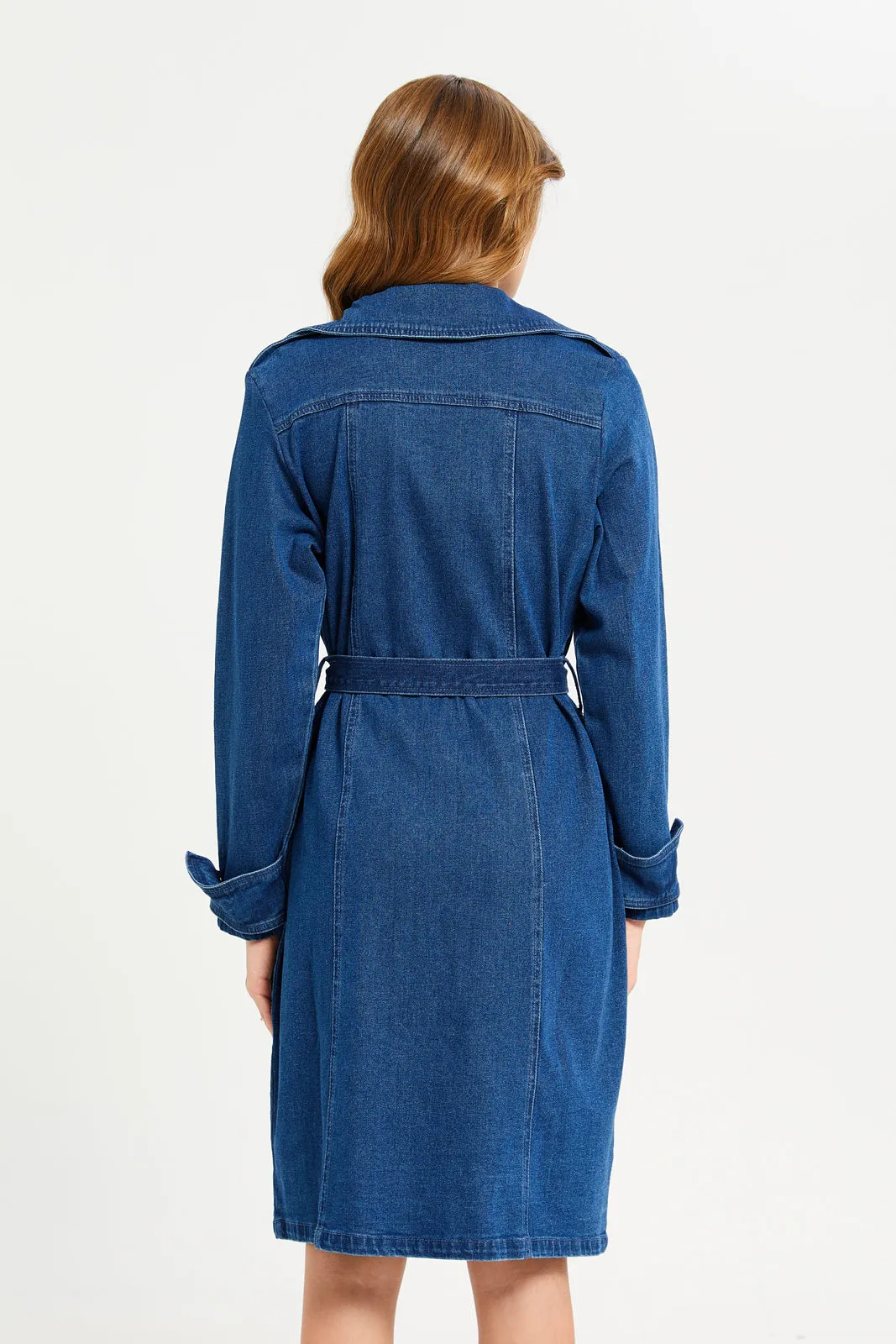 Women Navy Collared Denim Dress