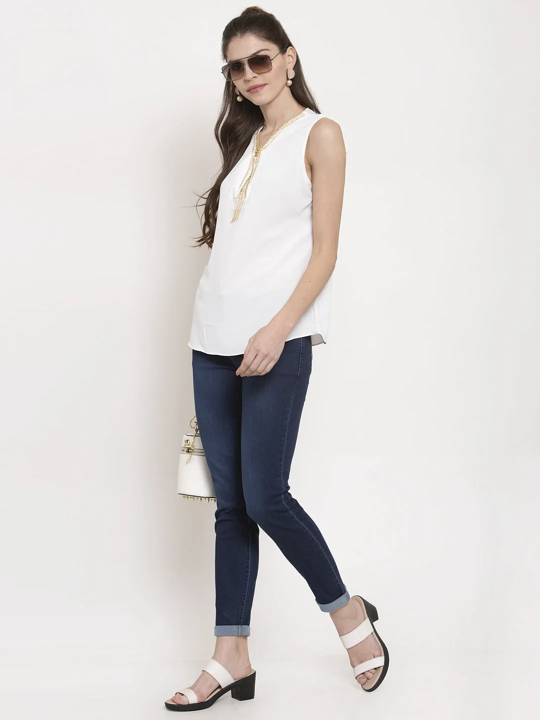 Women Relaxed Fit Sleeve-Less Top