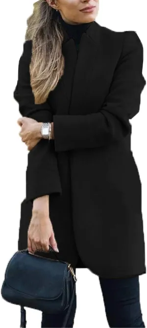 Women Trenchcoat Classic Open Front Long Solid Coat Outwear Plus Size