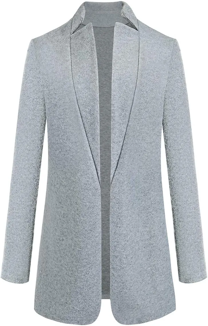 Women Trenchcoat Classic Open Front Long Solid Coat Outwear Plus Size