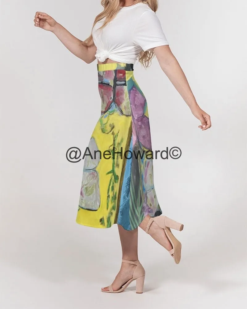 Women's A-Line Midi Skirt Papillons and Fern