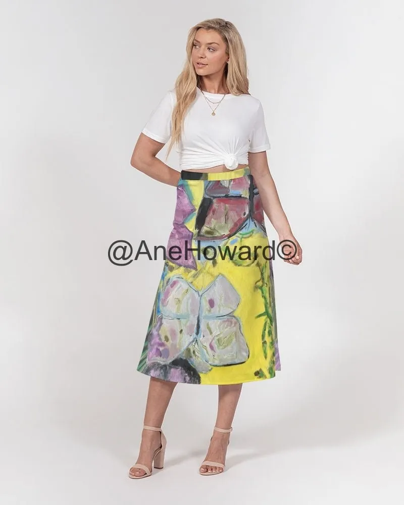 Women's A-Line Midi Skirt Papillons and Fern
