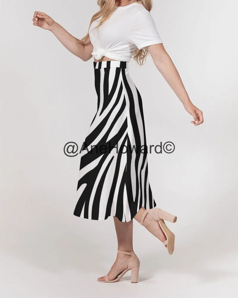 Women's A-Line Midi Skirt Zebra