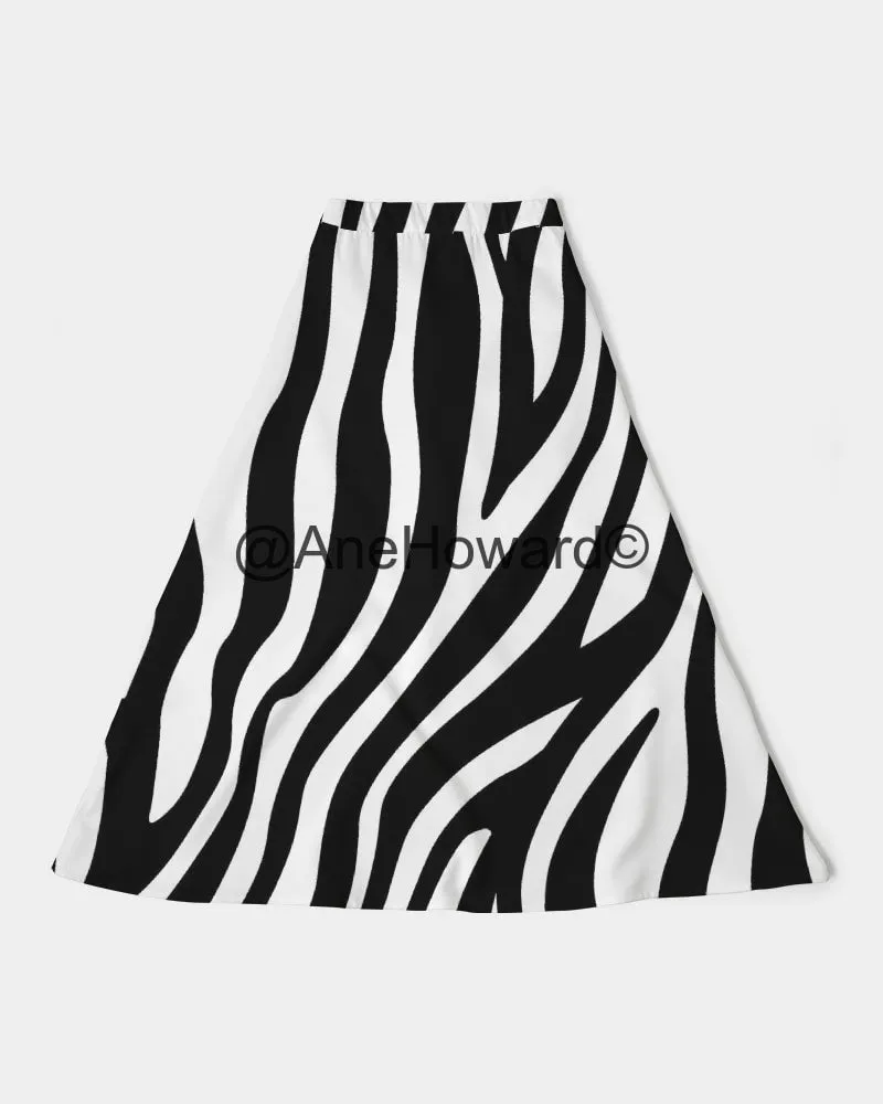 Women's A-Line Midi Skirt Zebra