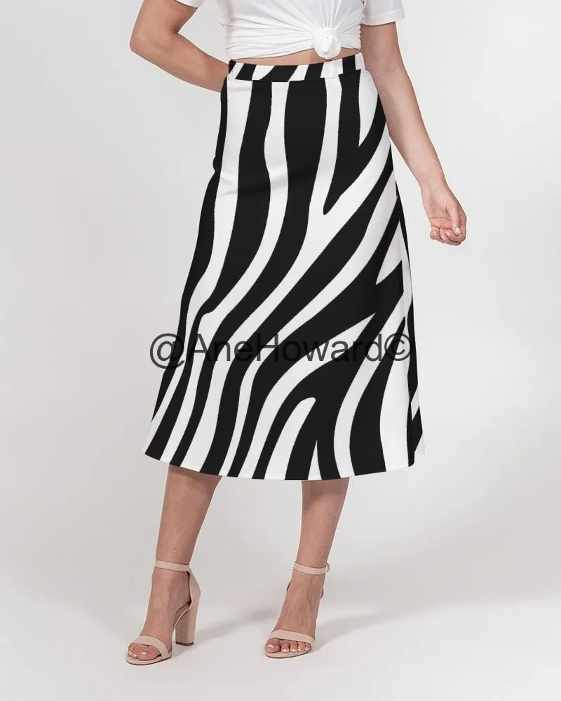 Women's A-Line Midi Skirt Zebra