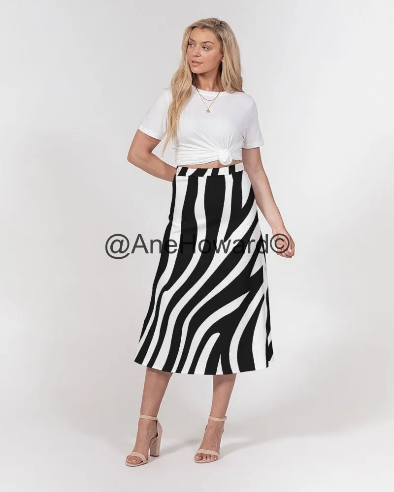 Women's A-Line Midi Skirt Zebra