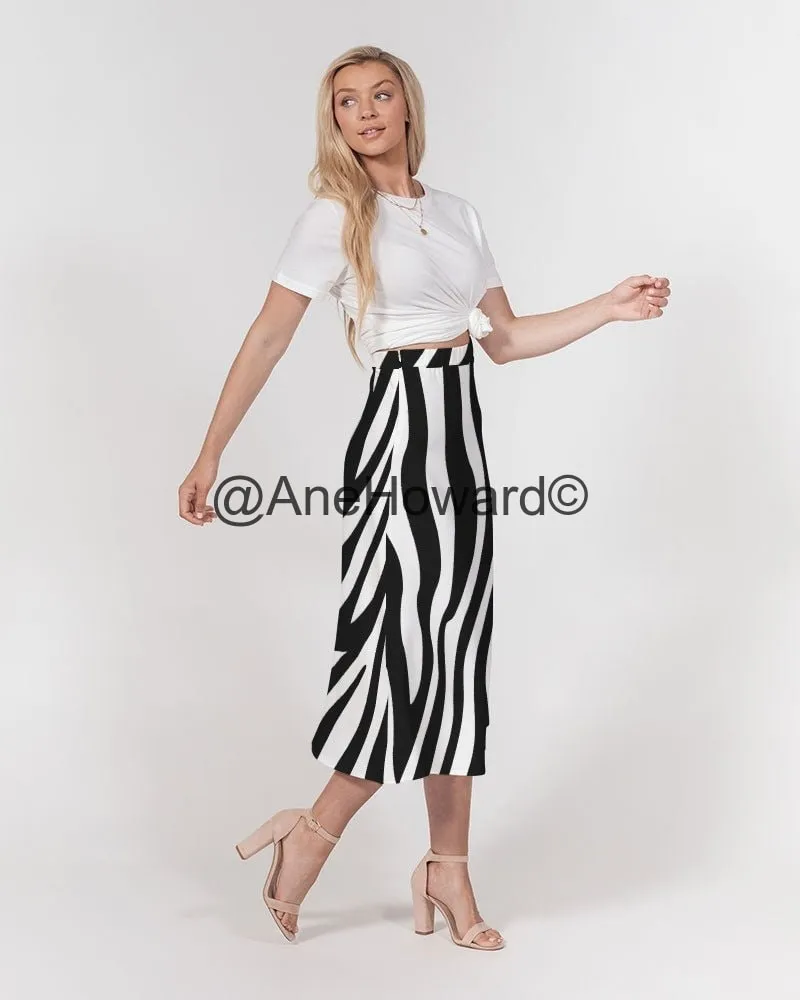 Women's A-Line Midi Skirt Zebra