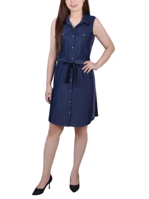 Women's Belted Denim Dress,Dark Blue
