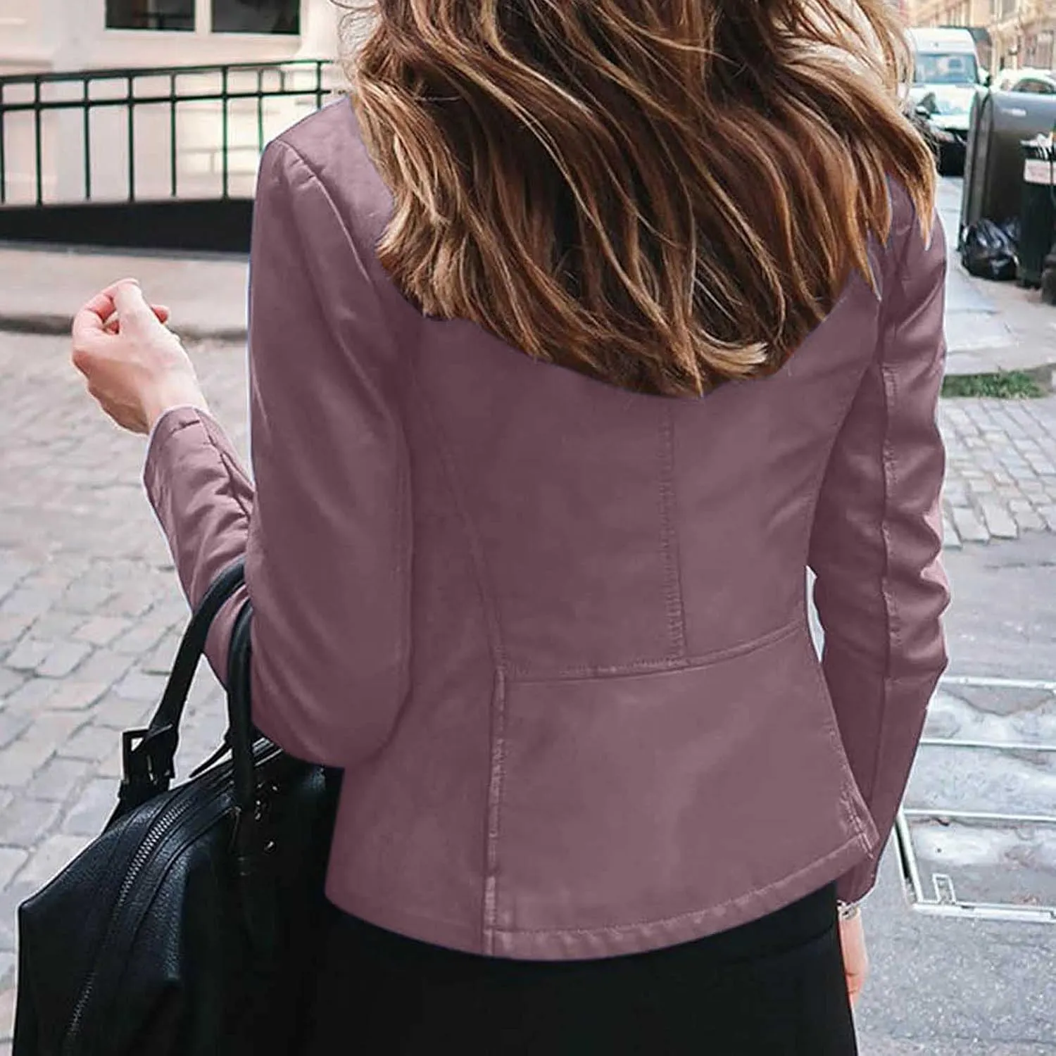 Womens Leather Jacket 2023 Fashion Faux Suede Biker Jackets Fall Zip Up Pu Motorcycle Slim Fit Coats with Pockets